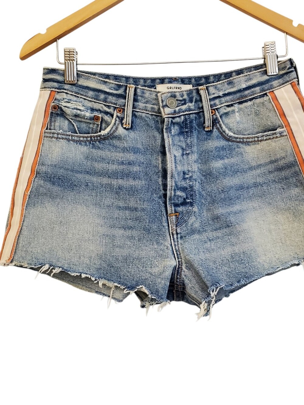 GRLFRND Denim Cindy Cut Off Shorts in Salerno Stripes Wash Size 28